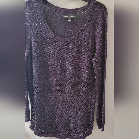 Rock & Republic Sweaters - Rock And Republic Purple Metallic Sheer Mesh Long Sleeve Top. Sz L